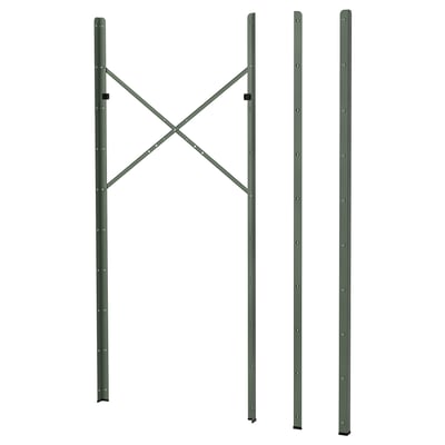 Green BROR storage system parts: 3 metal poles with bolts, ready for assembly.