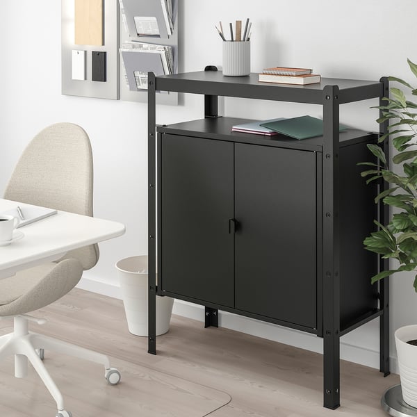 Bror Shelving Unit With Cabinets Black Ikea