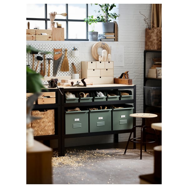 BROR Work bench, black/pine plywood, 110x55 cm