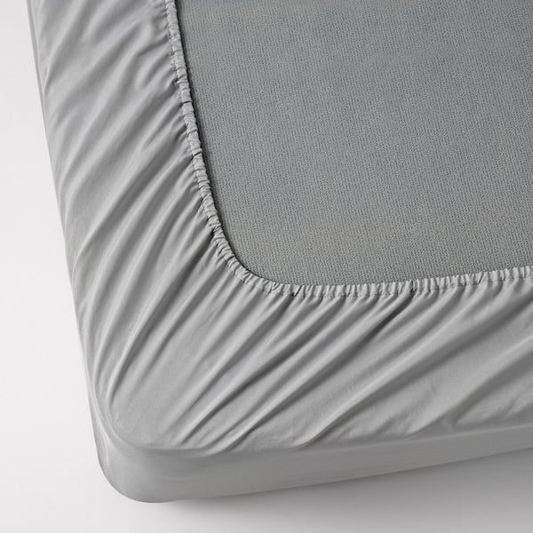 BRUDBORSTE Fitted sheet, grey, 150x200 cm