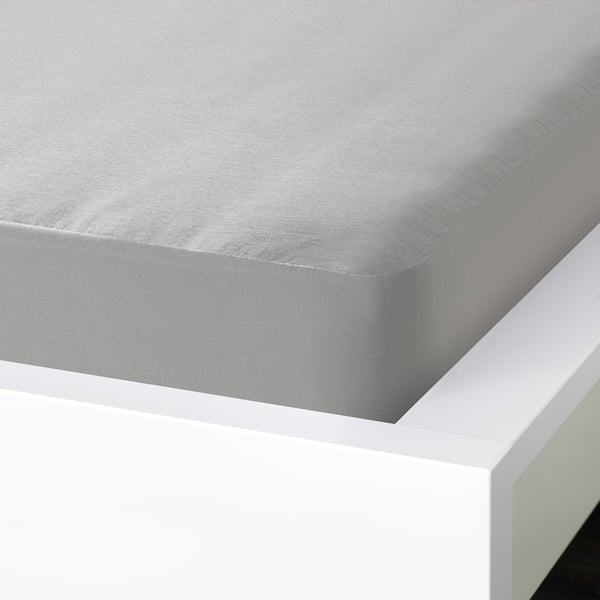 BRUDBORSTE Fitted sheet, grey, 150x200 cm