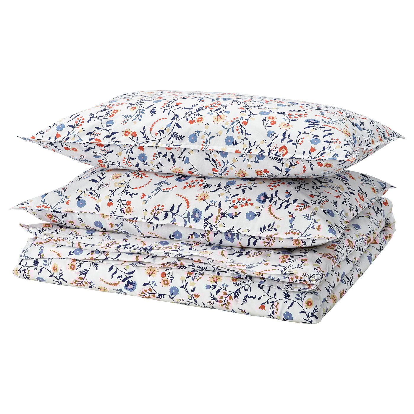 BRUDKRUSBÄR duvet set, white with floral pattern, 100% organic cotton, rectangular, soft, and inviting bedding.