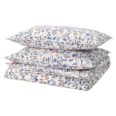 BRUDKRUSBÄR Duvet cover and 2 pillowcases, white multicolour/floral pattern, 200x230/50x80 cm