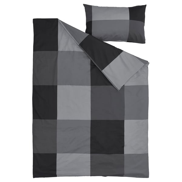 BRUNKRISSLA Duvet cover and pillowcase, black, 150x200/50x80 cm