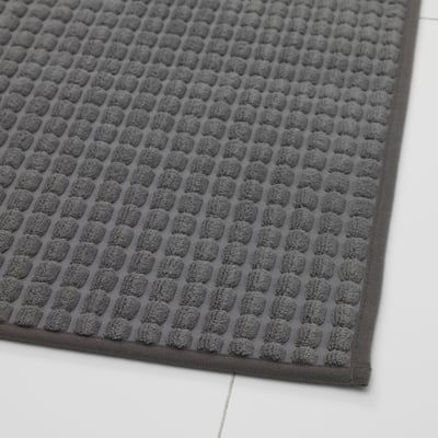 Grey BRYNDUM kitchen mat, rectangular, waffle texture, non-slip backing, recycled polyester.