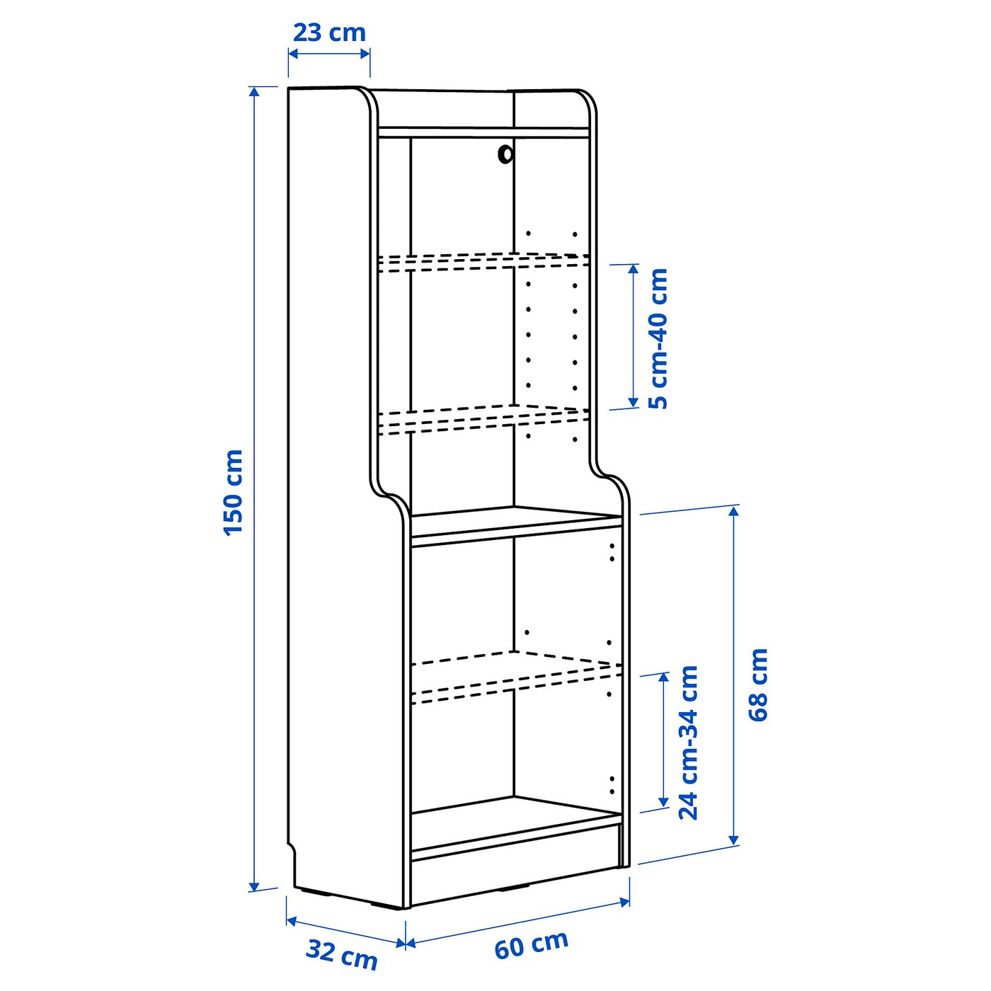 DALRIPA children's bookcase with door, white/white, 60x34x150 cm