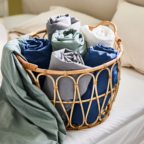 DVALA Fitted sheet, blue, 150x200 cm