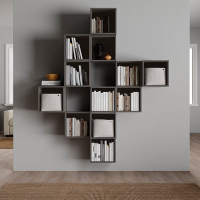 EKET Wall-mounted cabinet combination, dark grey, 175x35x210 cm