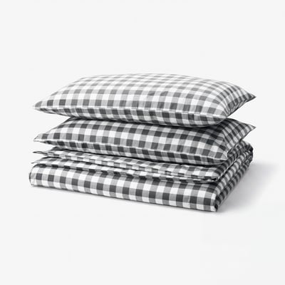 EKTANDVINGE Duvet cover and 2 pillowcases, anthracite white/check, 200x230/50x80 cm