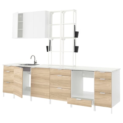 ENHET Kitchen, white/oak effect white, 323x63.5x241 cm
