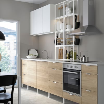 ENHET Kitchen, white/oak effect white, 323x63.5x241 cm