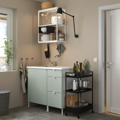ENHET Kitchen, white/pale grey-green, 103x63.5x222 cm
