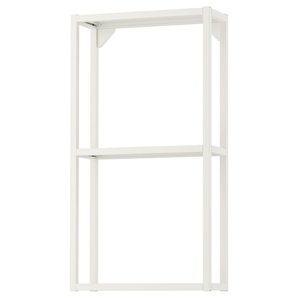 White ENHET shelf unit, minimalist design, open structure, metal frame.