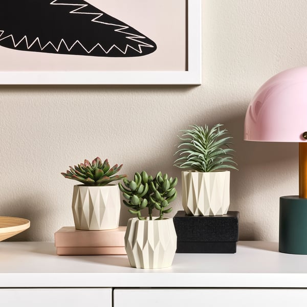 FEJKA Artificial potted plant, set of 3, in/outdoor Succulent