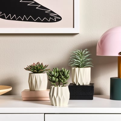 FEJKA Artificial potted plant, set of 3, in/outdoor Succulent