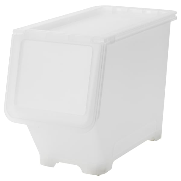 A white FIRRA plastic storage bin with a folding lid and wheels.
