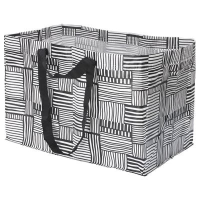 FISSLA bag: black/white stripes, rectangular, durable recycled plastic, two handles.