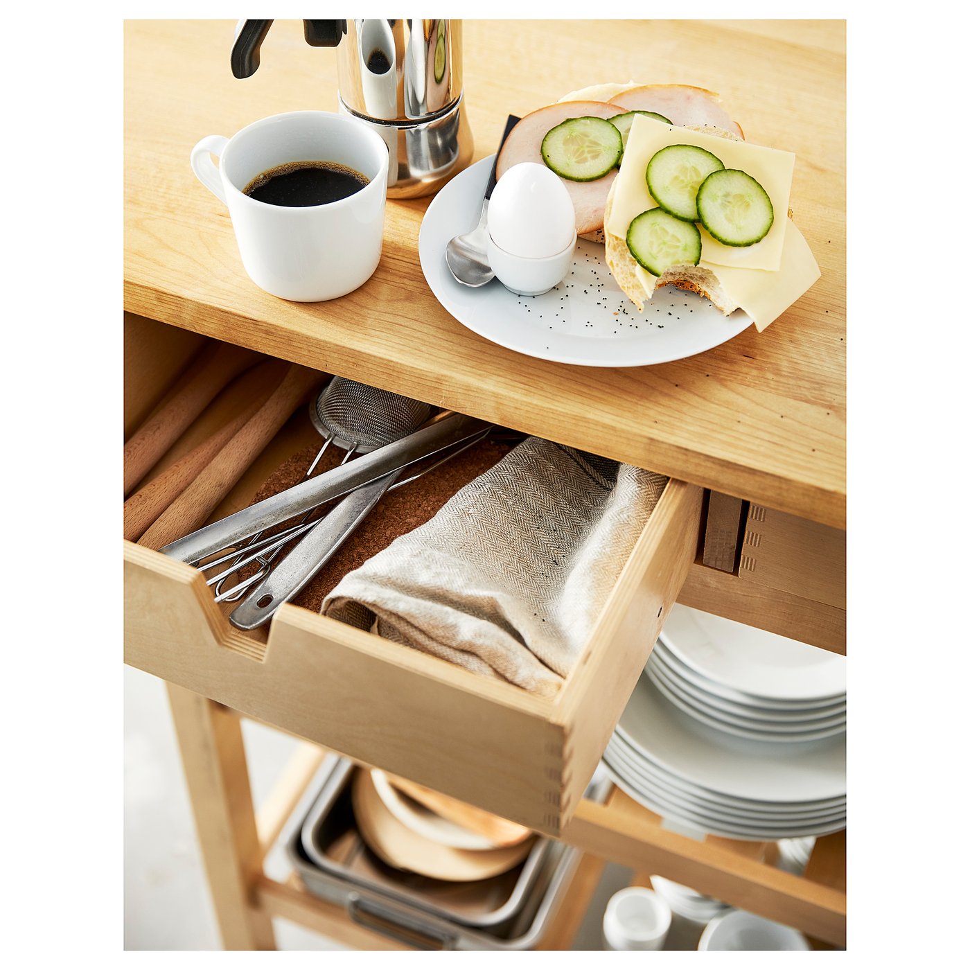 FÖRHÖJA kitchen trolley, birch, 100x43 cm - IKEA