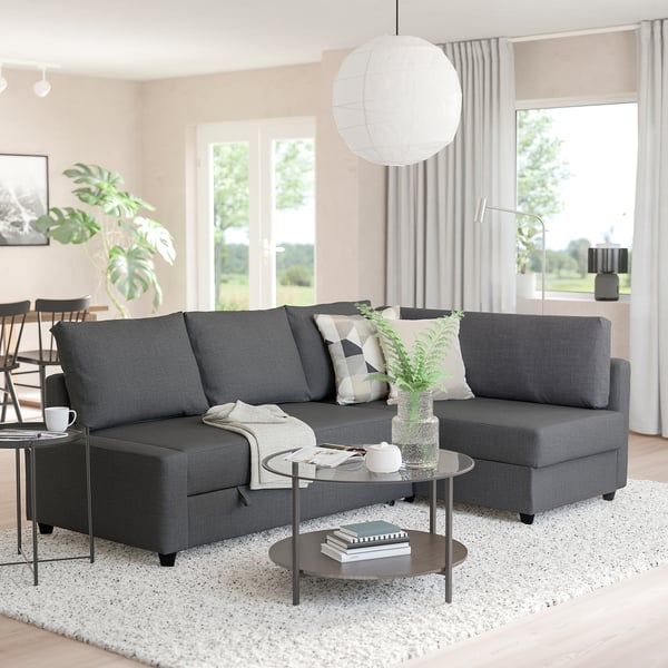 FRIHETEN / KLAGSHAMN Corner sofabed with storage, Skiftebo dark grey