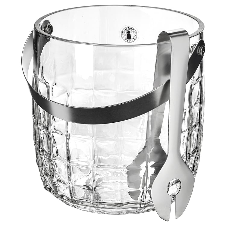 FRÖJDA Ice bucket with tongs clear glass/stainless steel IKEA