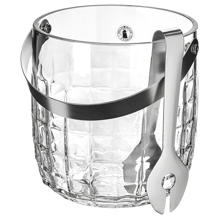 FRÖJDA Ice bucket with tongs clear glass/stainless steel IKEA