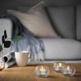 FRÖJDA Tealight holder, clear glass, 6 cm