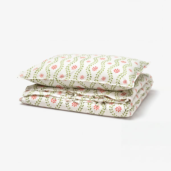 FYRISVIDE Duvet cover and pillowcase, white/floral pattern, 150x200/50x80 cm