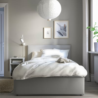 GLADSTAD Upholstered bed frame, Kabusa light grey, 120x200 cm