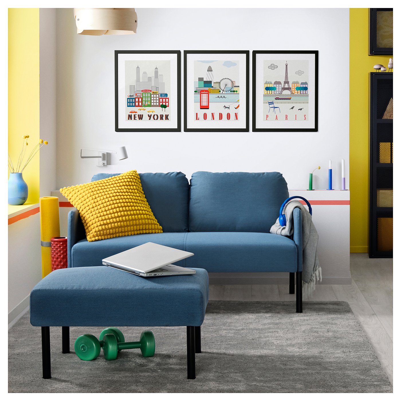 GLOSTAD footstool, Knisa medium blue - IKEA