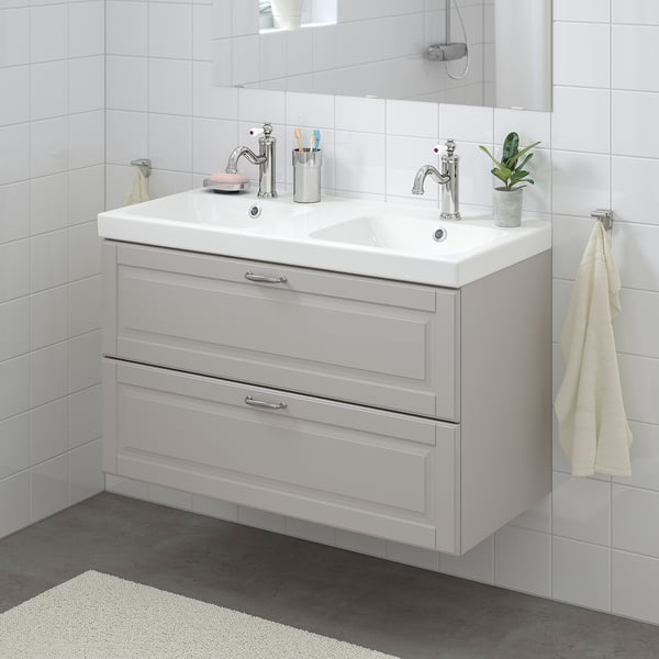 Godmorgon Odensvik Wash Stand With 2 Drawers Kasjon Light Grey Hamnskar Tap Ikea