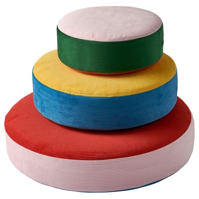GREJSIMOJS Floor cushion, set of 3, stackable/multicolour
