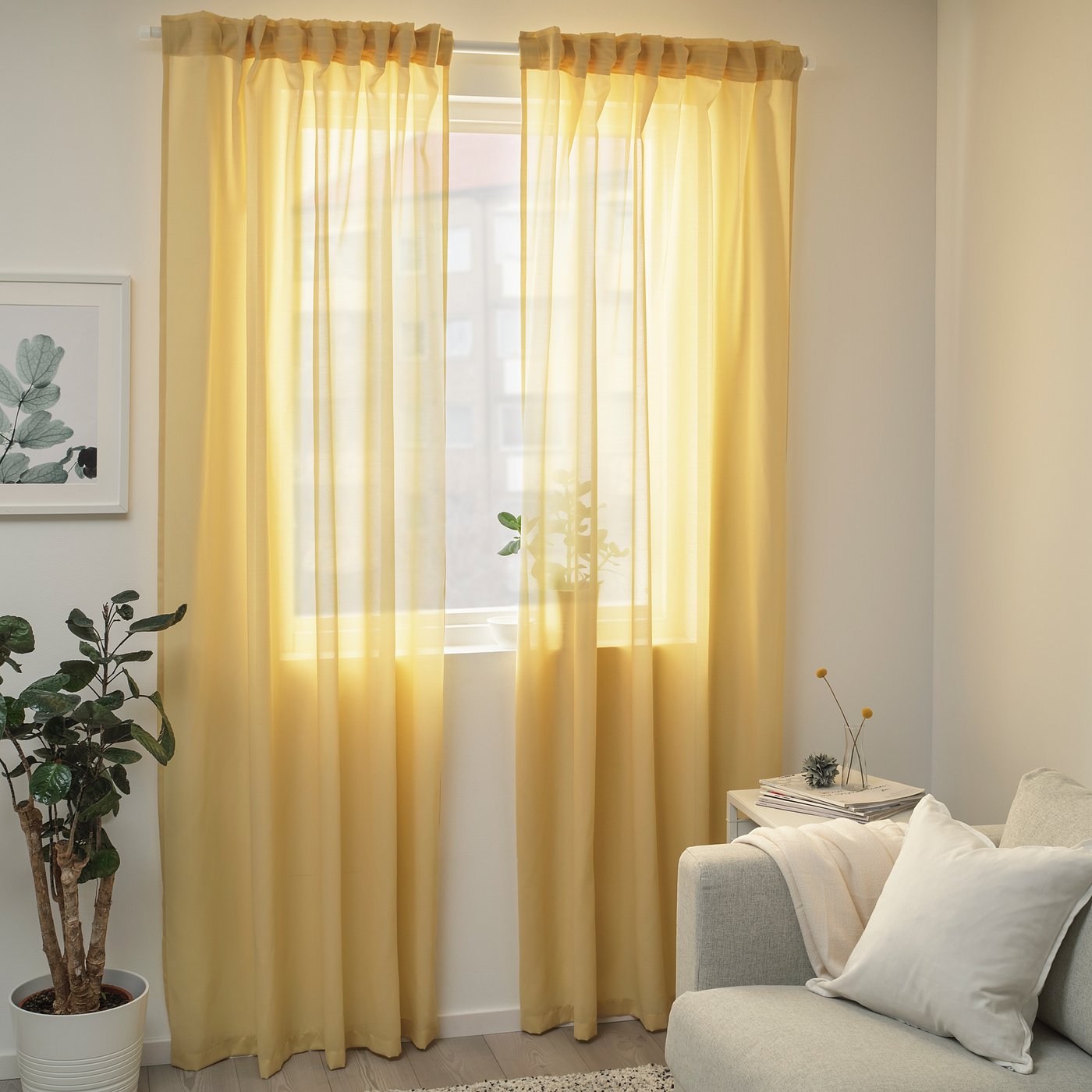GUNRID Air purifying curtain, 1 pair, yellow, 145x250 cm IKEA