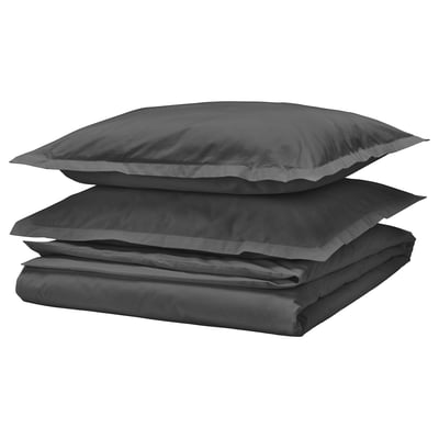 HAMPFLOCKEL Duvet cover and 2 pillowcases, dark grey, 200x230/50x80 cm