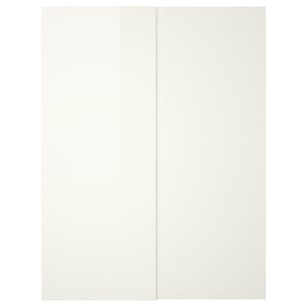 HASVIK Pair of sliding doors, high-gloss white, 150x201 cm