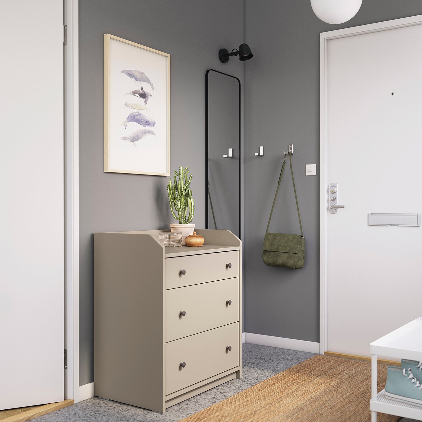 HAUGA chest of 3 drawers, beige, 70x84 cm - IKEA