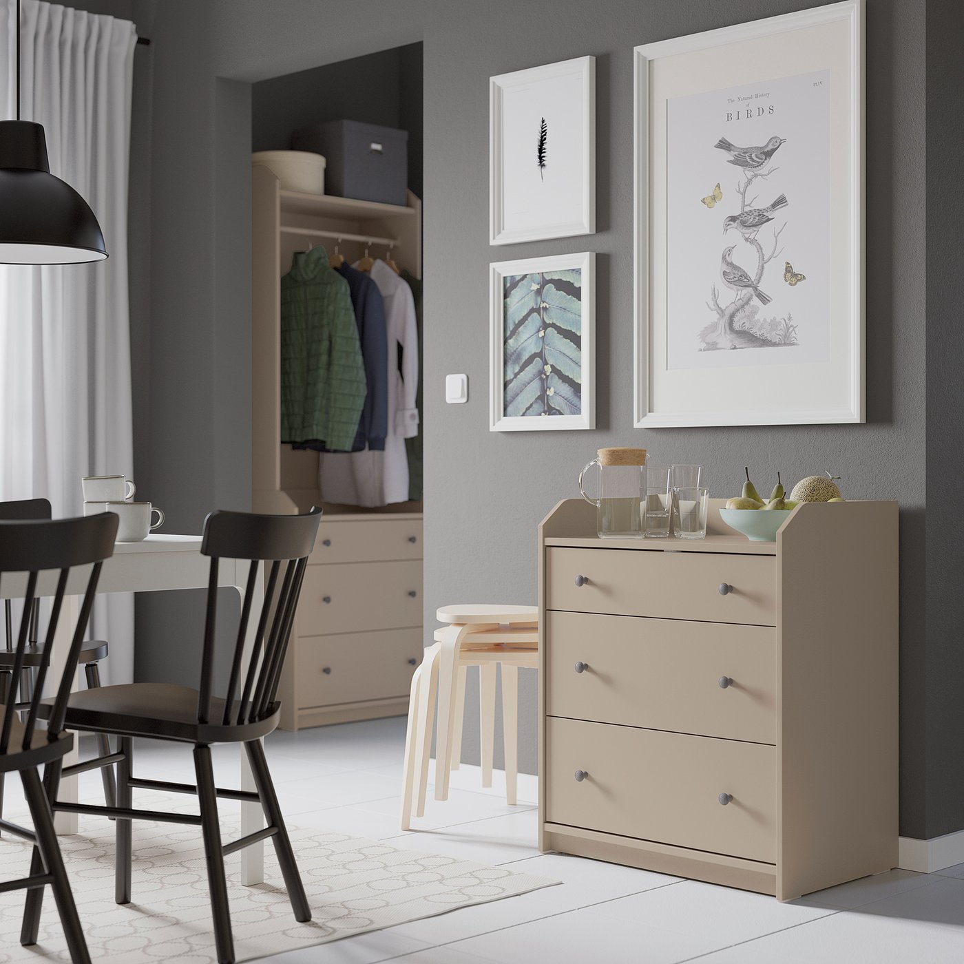 IKEA ハウガ チェスト(引き出し×3)ベージュ 70x84 cm HAUGA chest of 3 drawers, beige, 70x84 cm - IKEA