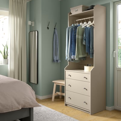 HAUGA Open wardrobe with 3 drawers, beige, 70x199 cm