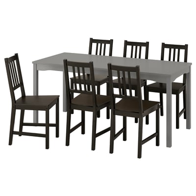 HAUGA / STEFAN Table and 6 chairs, grey/grey, 168x74 cm
