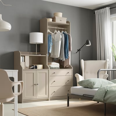 HAUGA Storage combination, beige, 139x46x199 cm