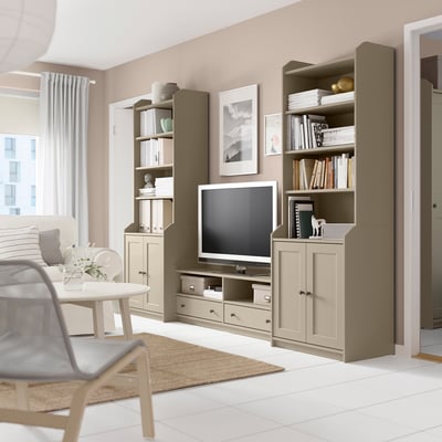 HAUGA TV/storage combination, beige, 277x46x199 cm