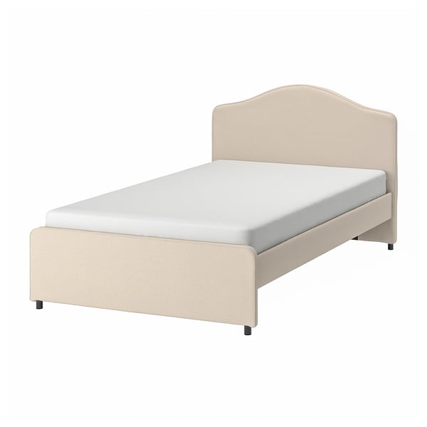 HAUGA Upholstered bed frame, Lofallet beige, 120x200 cm IKEA