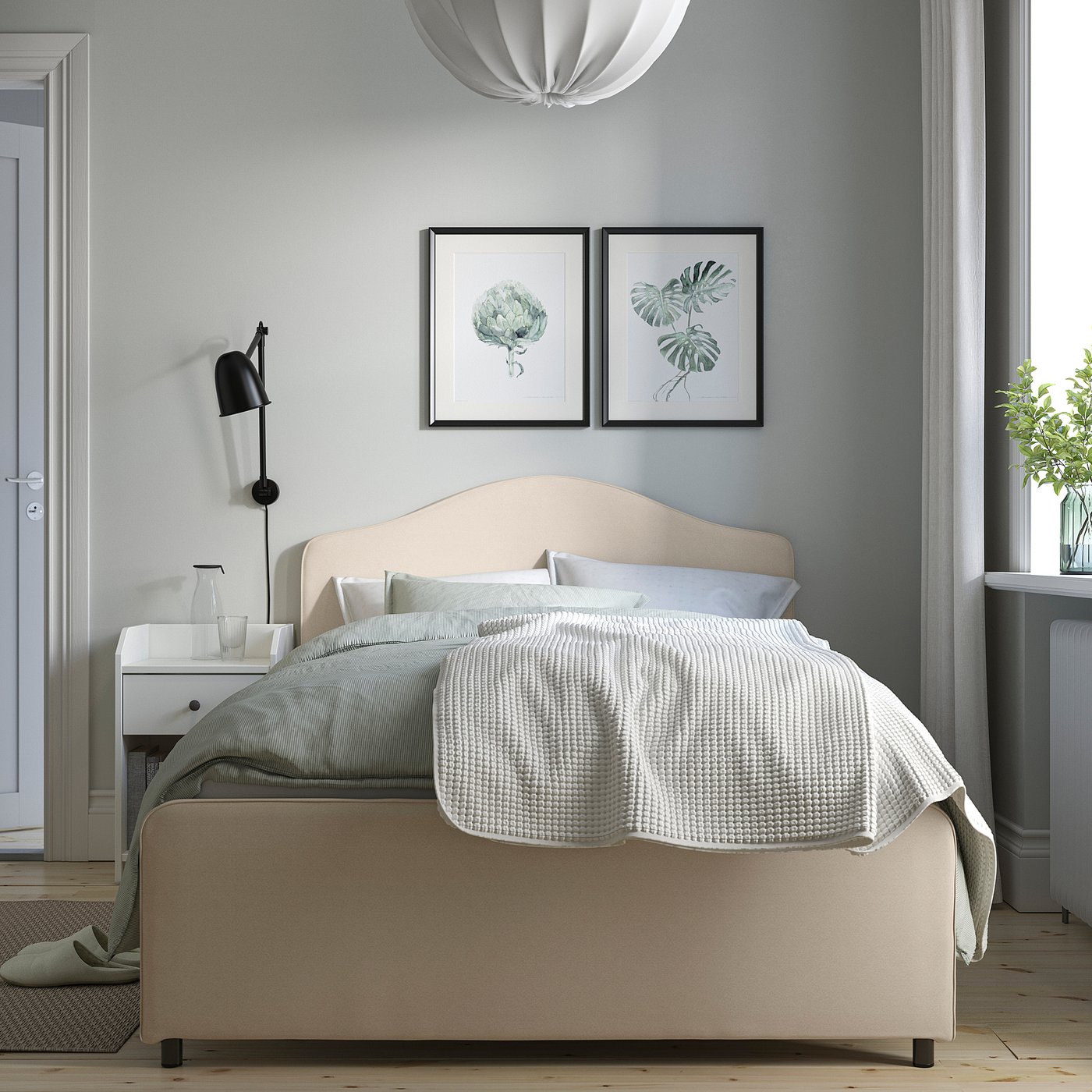 HAUGA Upholstered bed frame, Lofallet beige, 120x200 cm IKEA