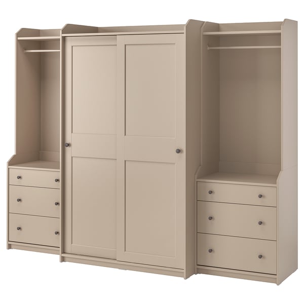 HAUGA Wardrobe combination, beige, 258x55x199 cm