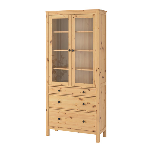 Hemnes Glass Door Cabinet With 3 Drawers Light Brown Ikea