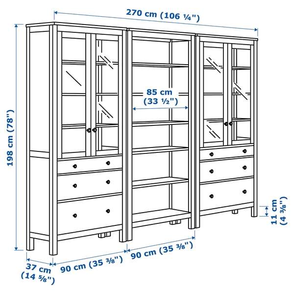 HEMNES Storage combination w doors/drawers, white stain/light brown, 270x198 cm
