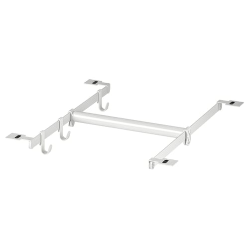 HJÄLPA white metal rail with four hooks for hanging items.