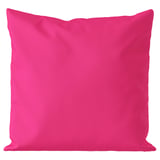 Bright pink square cushion, outdoor/indoor use, soft fabric, simple design.