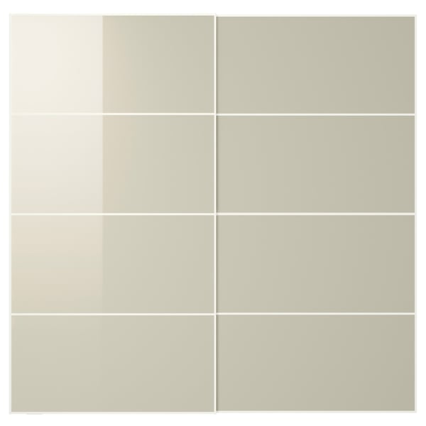 HOKKSUND Pair of sliding doors, high-gloss light beige, 200x201 cm