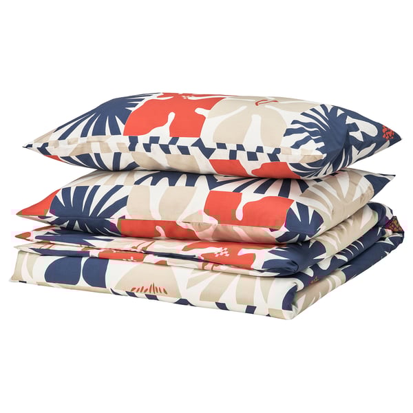 HYLSNEJLIKA Duvet cover and 2 pillowcases, multicolour, 200x230/50x80 cm