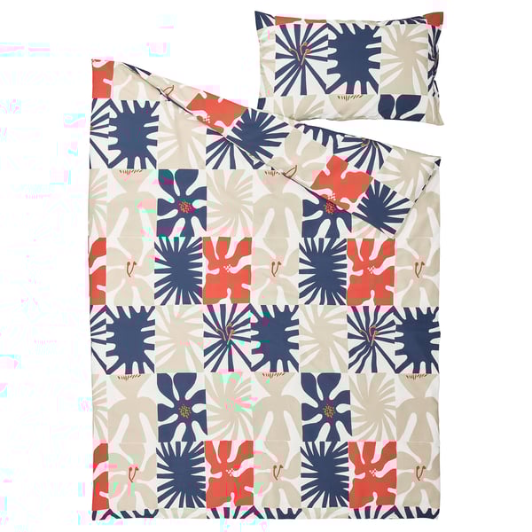 HYLSNEJLIKA Duvet cover and pillowcase, multicolour, 150x200/50x80 cm